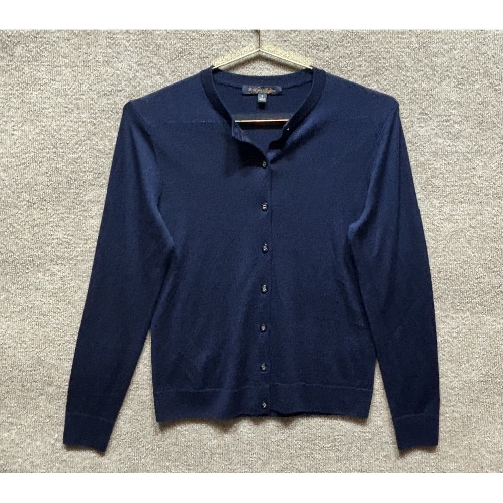 Brooks Brothers Womens Small Button Up Cardigan Navy Blue Extra Fine Merino Wool